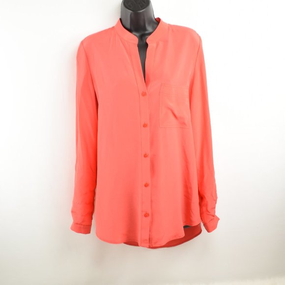 Diane von Furstenberg 4 Gilmore Blouse 100% Silk- HOT CORAL - not red - Picture 12 of 16